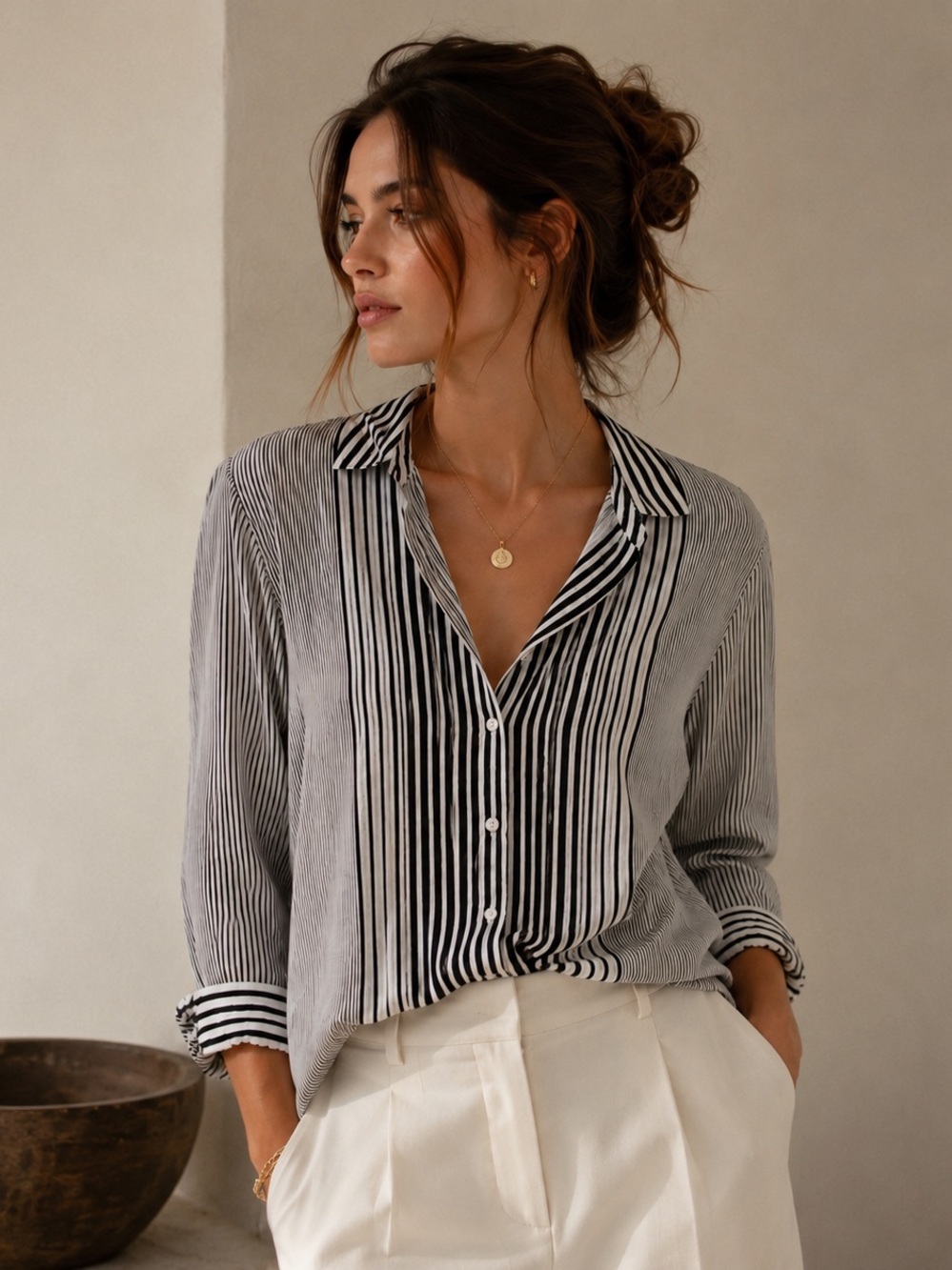 JANE & DELANCEY Black and White Striped Women's Top